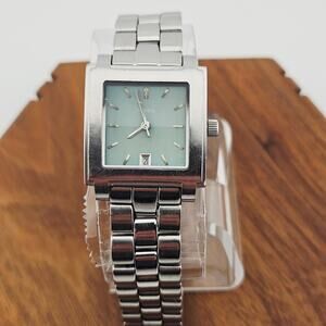 Fossil Women's Silver Tone Green Square Dial Boyfriend Watch Chunky Link Band